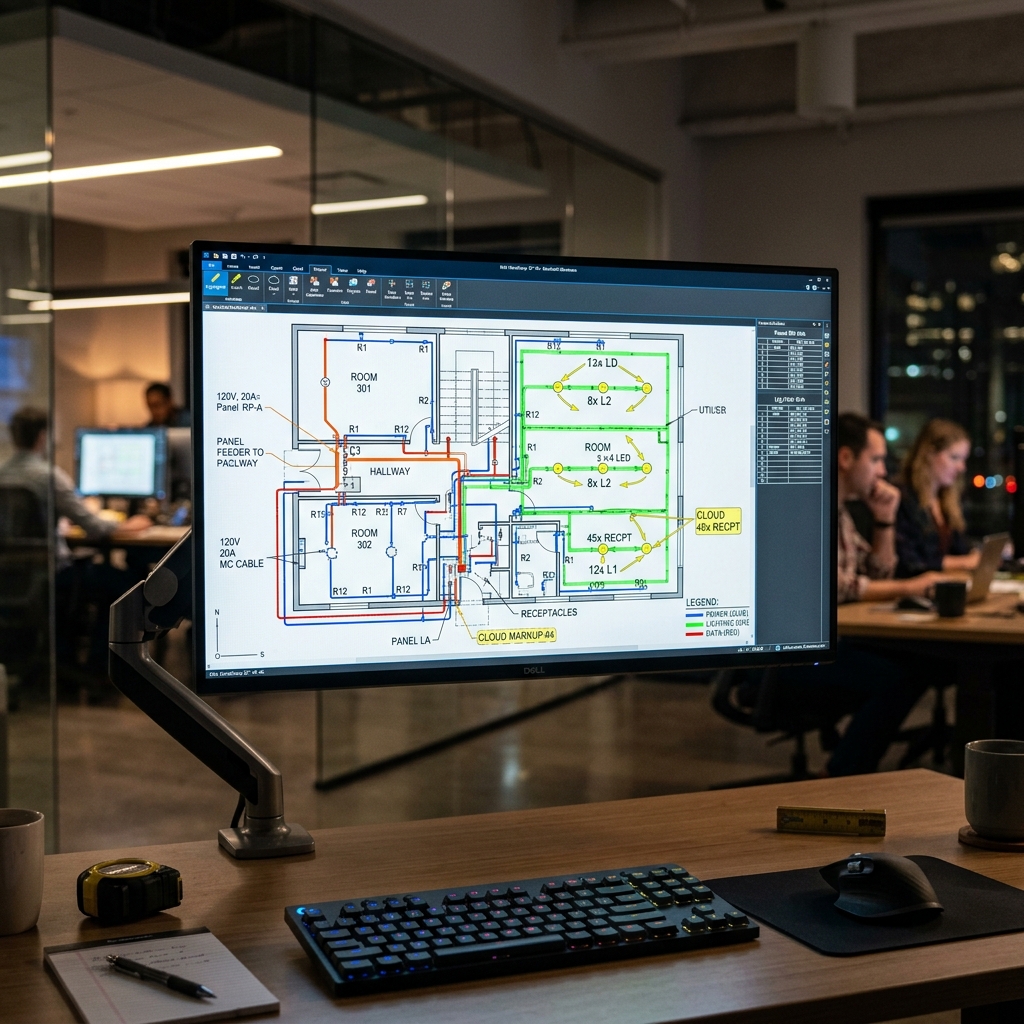 Computer screen showing PlanSwift electrical takeoff process