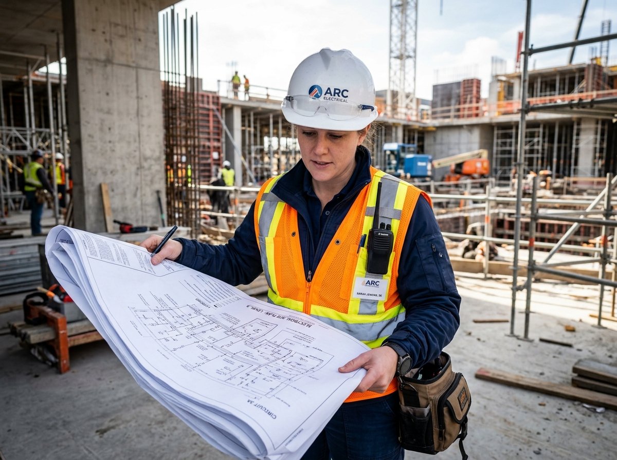 Professional Electrical Estimator Reviewing Blueprints